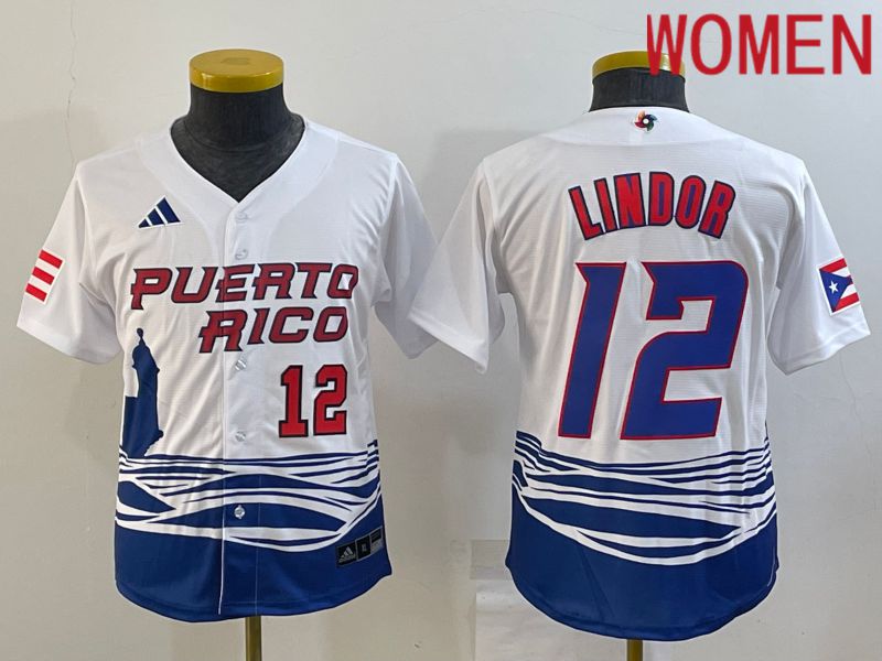 Women 2023 World Cub 12 Lindor White MLB Jersey4